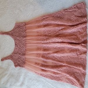 Haute Monde Peach Long Flowy Lace Tank Top